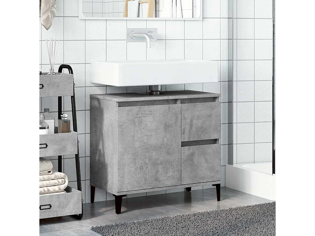 Betongrauer Waschbeckenunterschrank 65x33x60 cm Holzwerkstoff