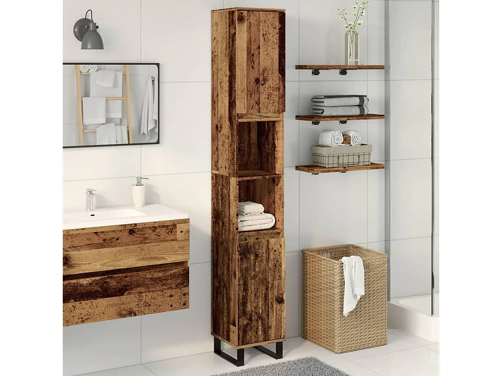 Armoire de salle de bain vieux bois 30x30x190cm bois ingénierie