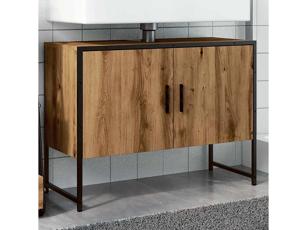 Mobile lavabo bagno artigianale in rovere 65x33x60 cm