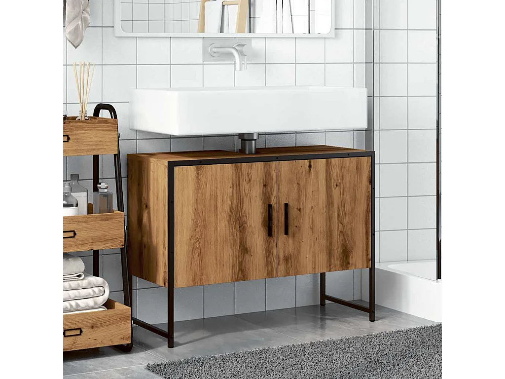 Mobile lavabo bagno artigianale in rovere 65x33x60 cm