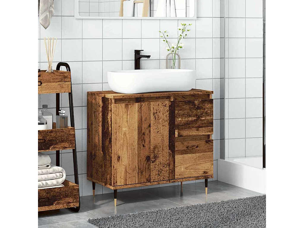 Mueble de baño madera vieja 65x33x60 cm madera contrachapada