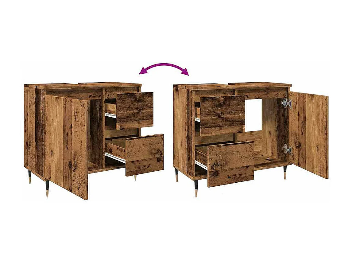 Armoire de salle de bain vieux bois 65x33x60 cm bois ingénierie