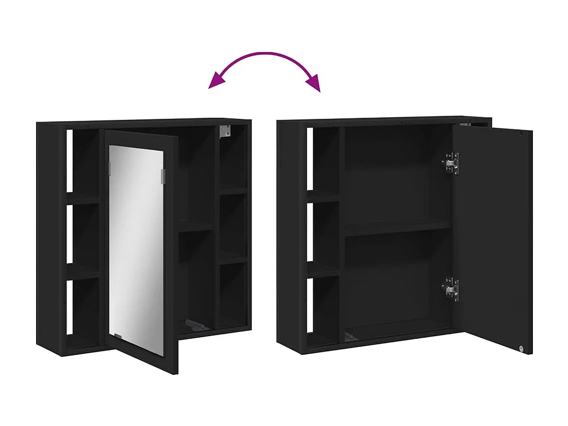 Armoire de salle de bain à miroir noir bois d'ingénierie