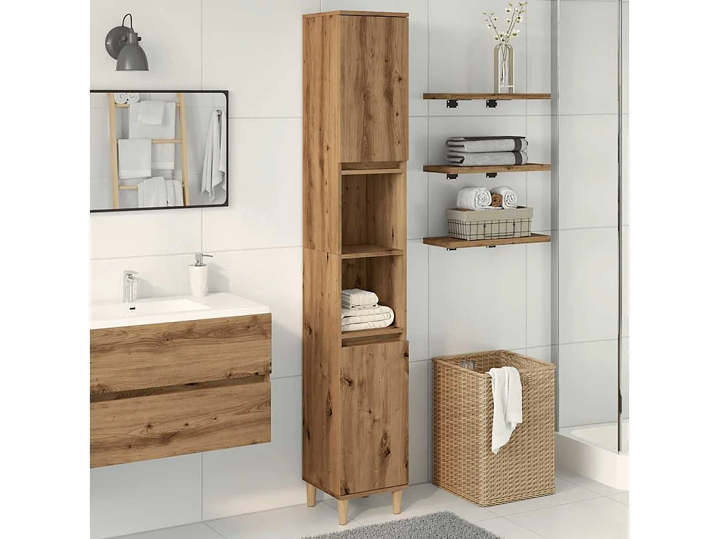 Armoire de salle de bain chêne artisanal 30x30x190 cm