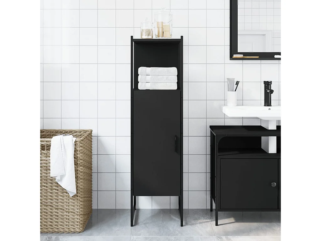 Mobile bagno nero 33x33x120,5 cm in legno ingegnerizzato