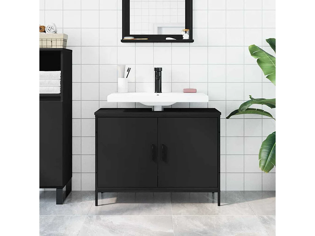 Armoire lavabo de salle de bain noir 80x30x60 cm