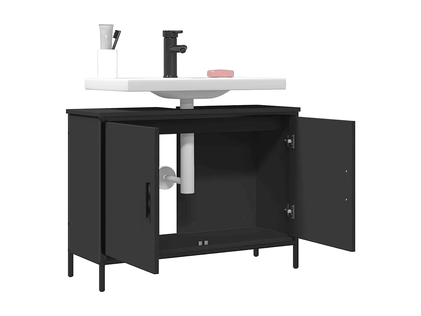 Armoire lavabo de salle de bain noir 80x30x60 cm