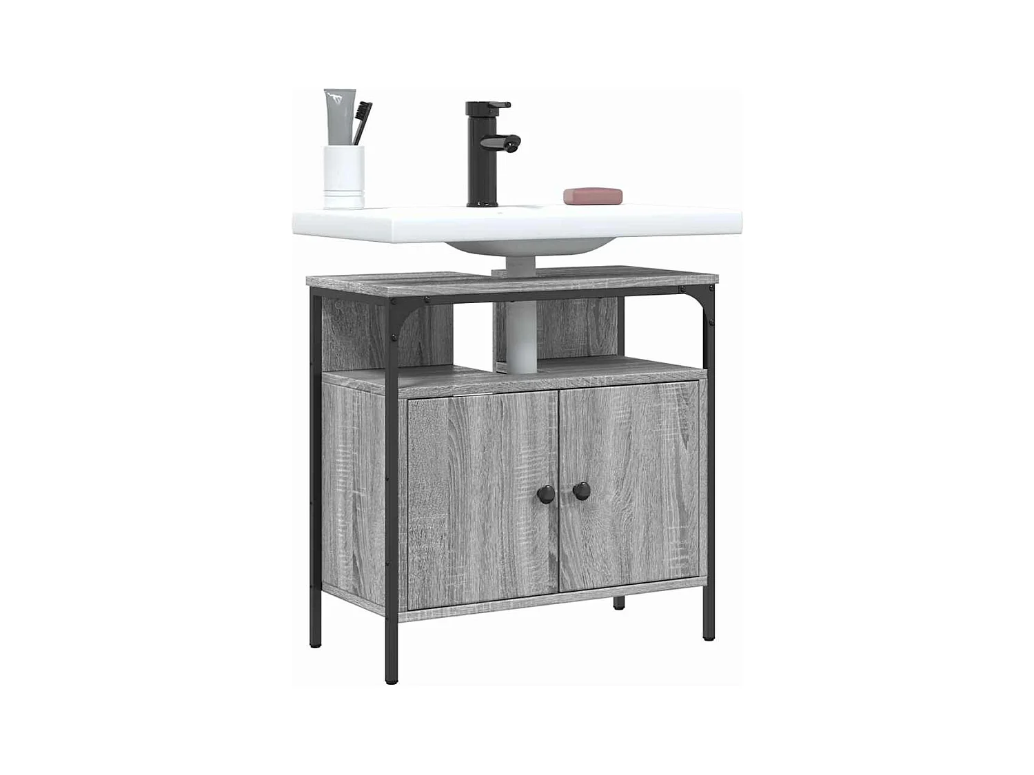 Badezimmer Waschbeckenunterschrank Sonoma grau 60x30x60 cm