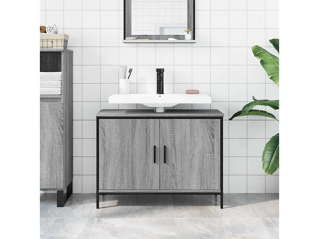 Armoire lavabo de salle de bain sonoma gris 80x30x60 cm