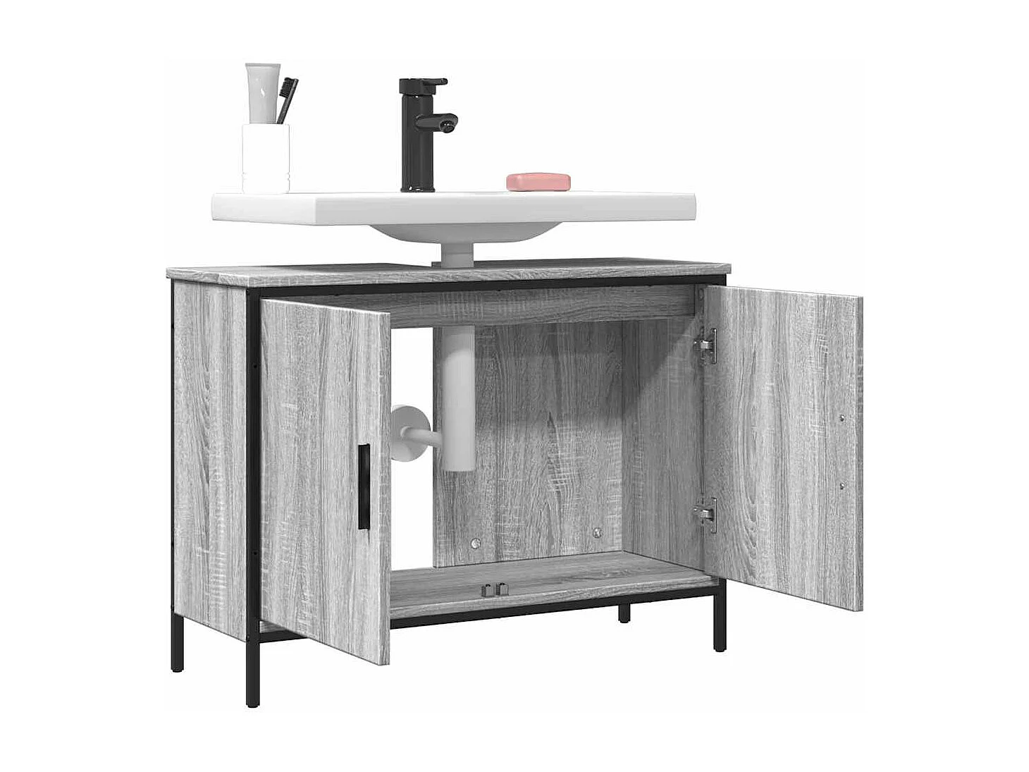 Armoire lavabo de salle de bain sonoma gris 80x30x60 cm