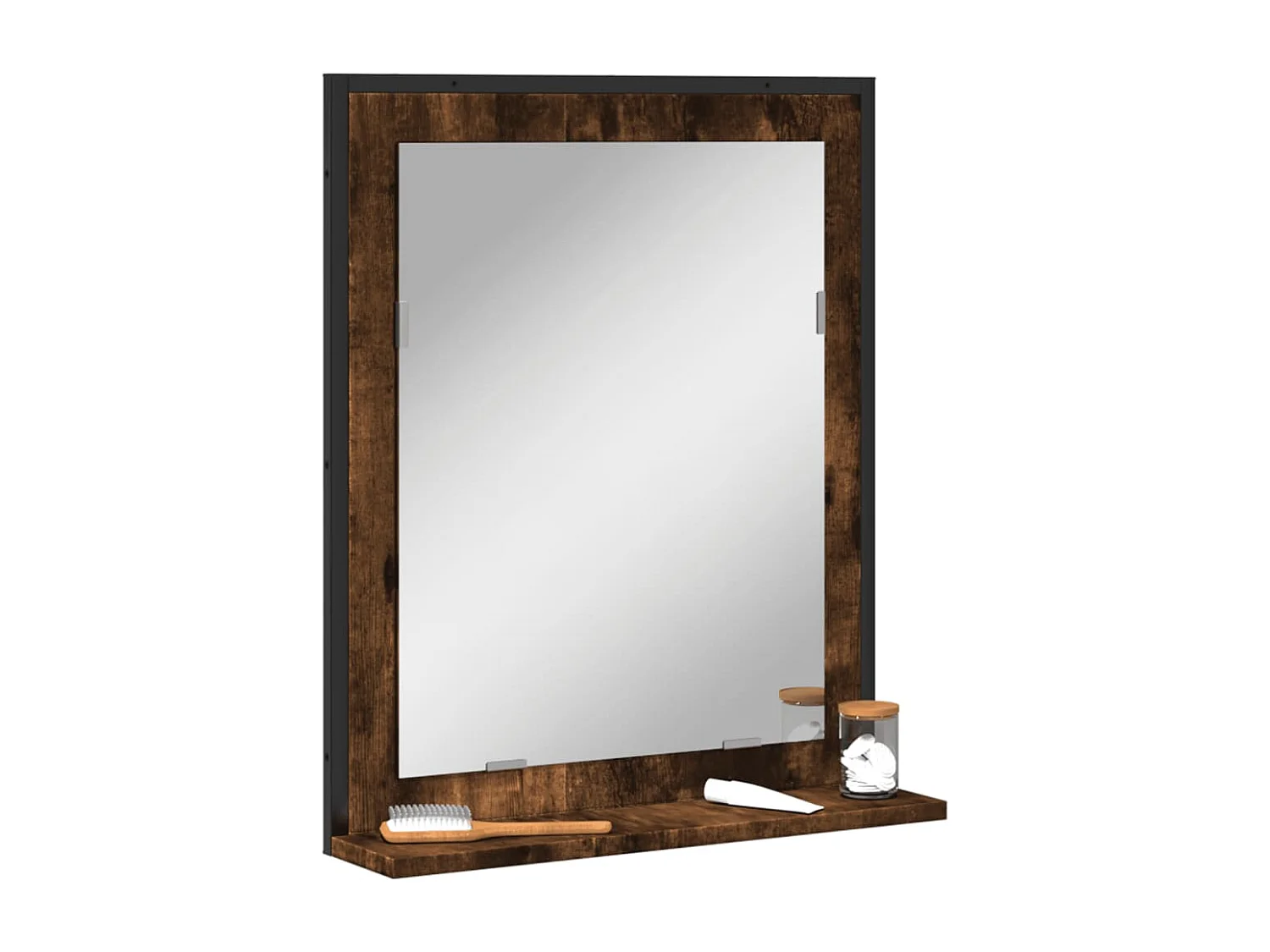 Miroir de salle de bain et étagère chêne fumé bois d’ingénierie