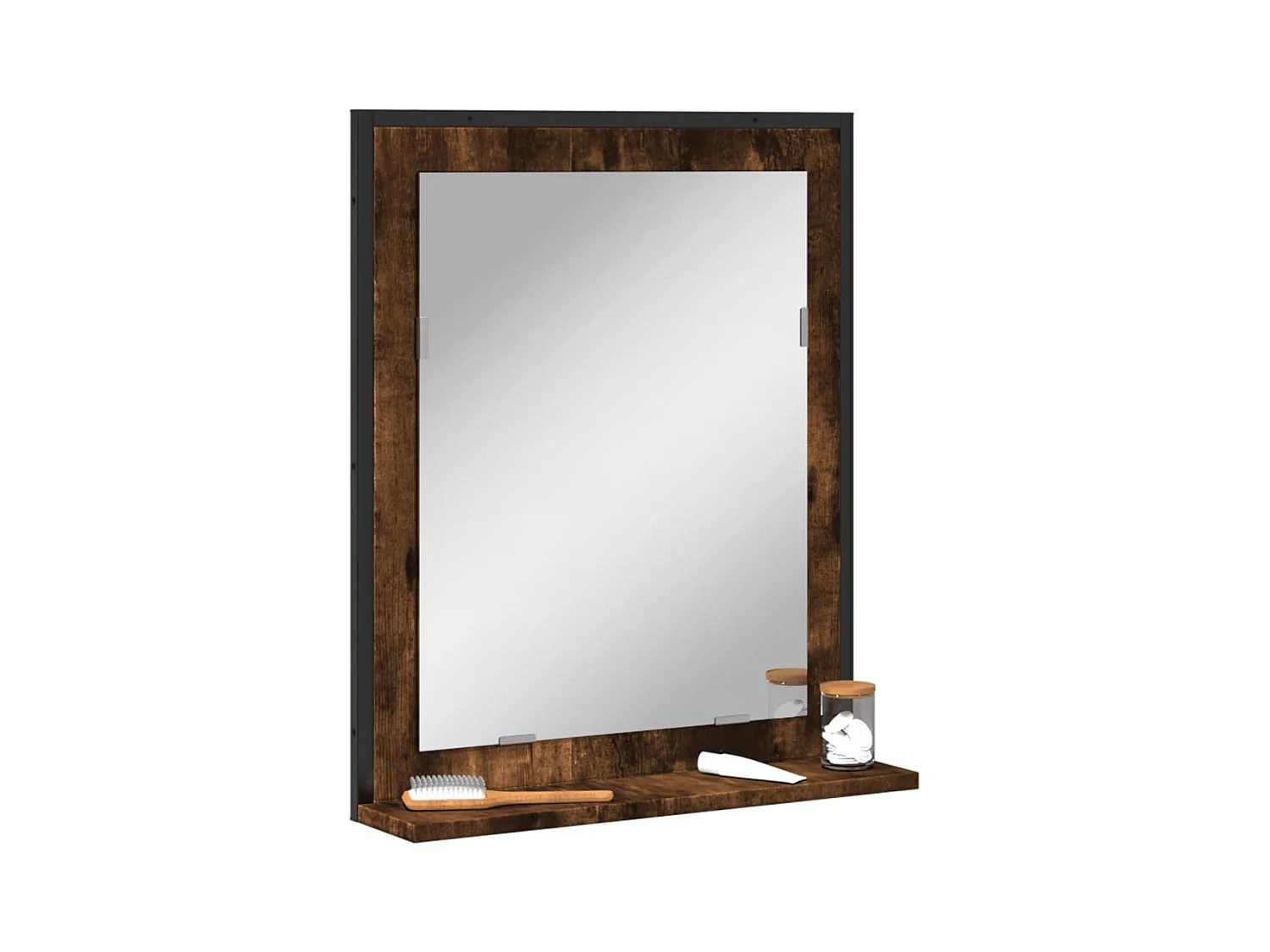 Miroir de salle de bain et étagère chêne fumé bois d’ingénierie