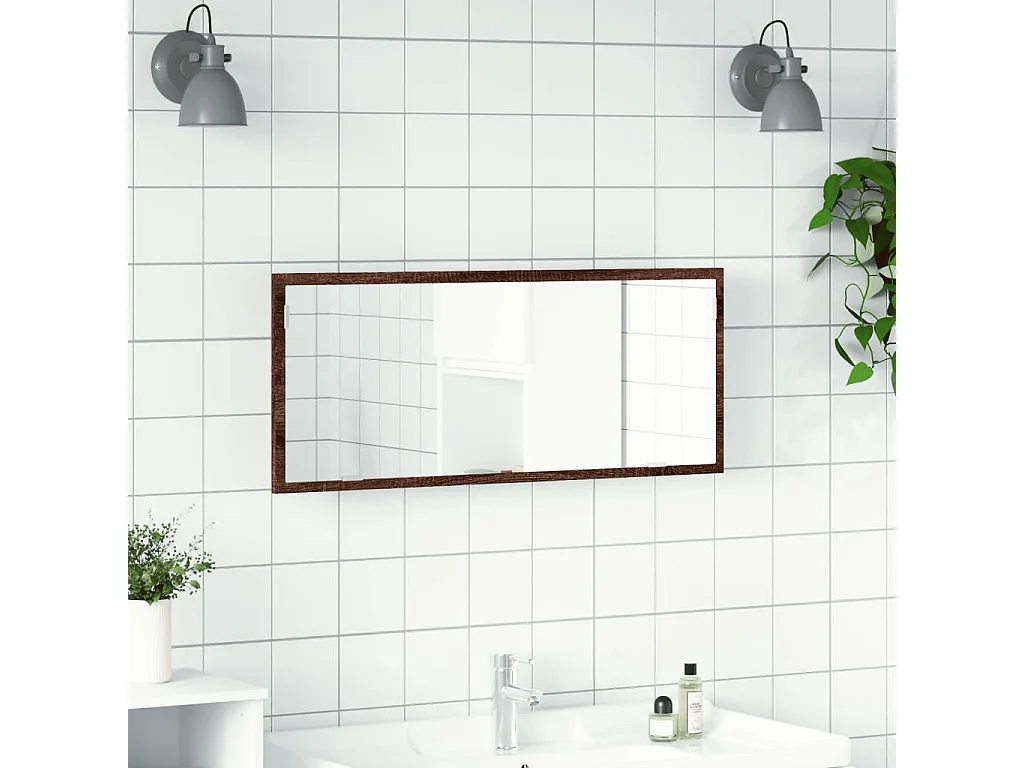 Miroir de salle de bain à LED chêne marron bois d'ingénierie