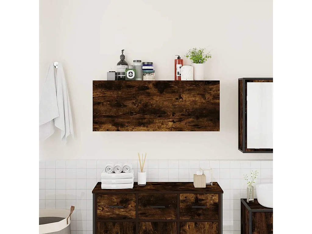 Mueble de baño de pared roble ahumado 100x25x40cm madera de ingeniería