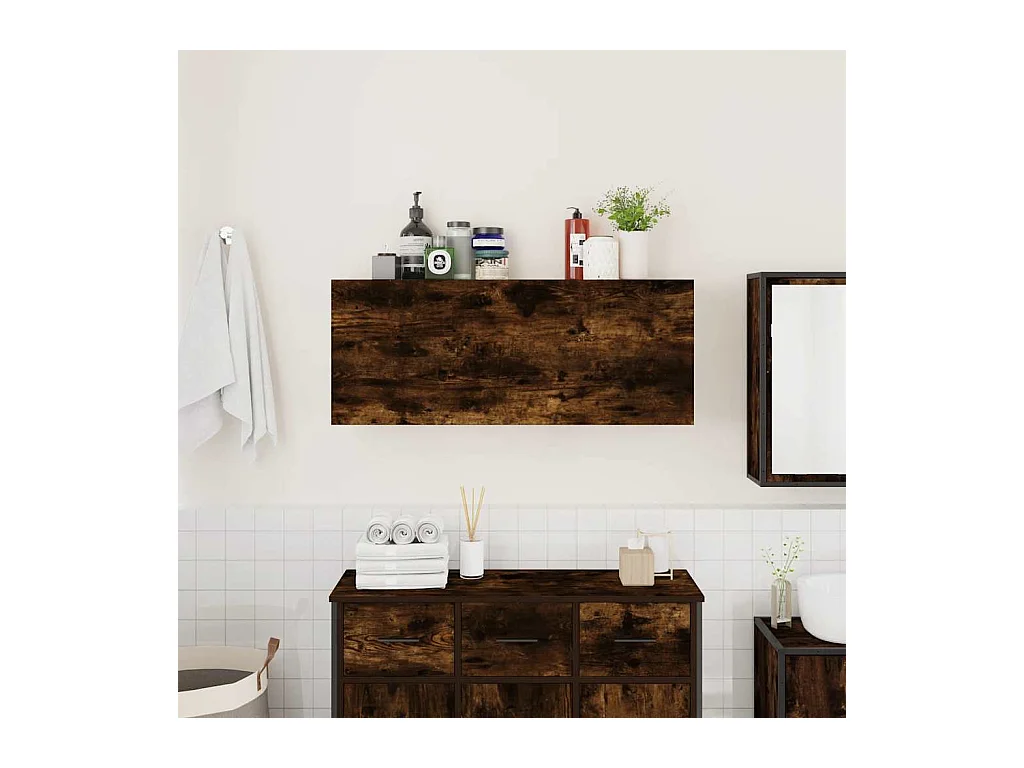 Armoire murale de bain chêne fumé 100x25x40cm bois d'ingénierie