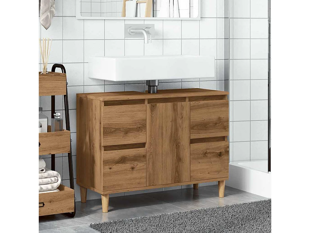 Mueble lavabo roble craft 80x33x60 cm madera de ingeniería