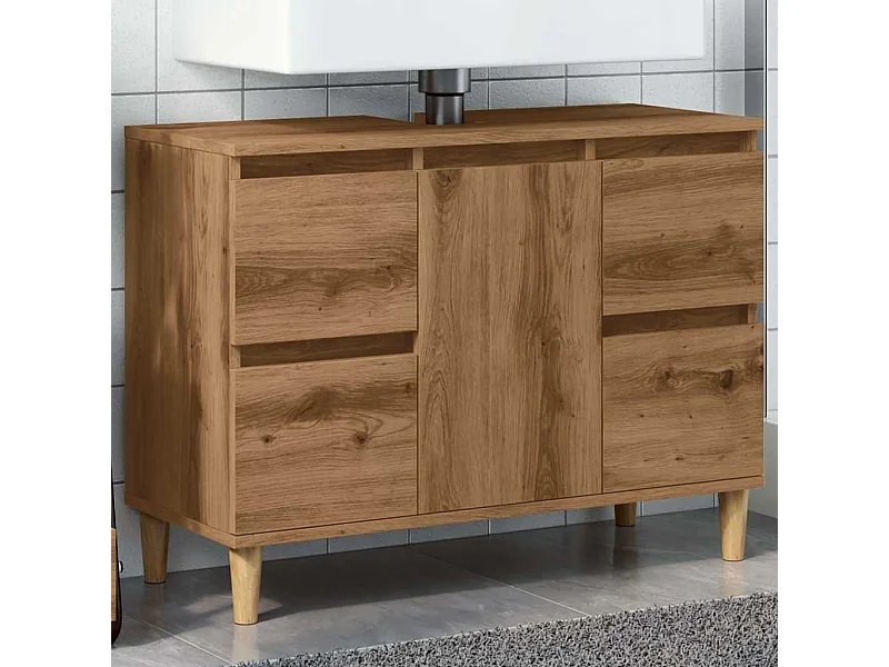 Mobile lavabo rovere artigianale 80x33x60 cm legno ingegnerizzato