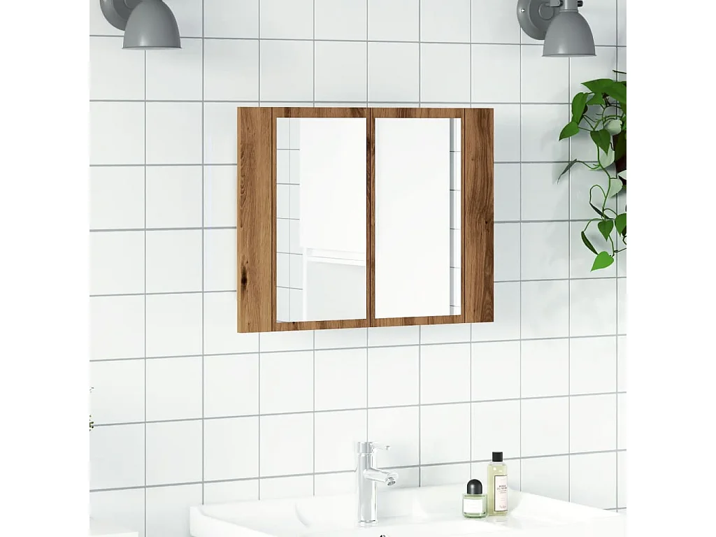 Armoire à miroir LED chêne artisanal 60x12x45cm bois ingénierie