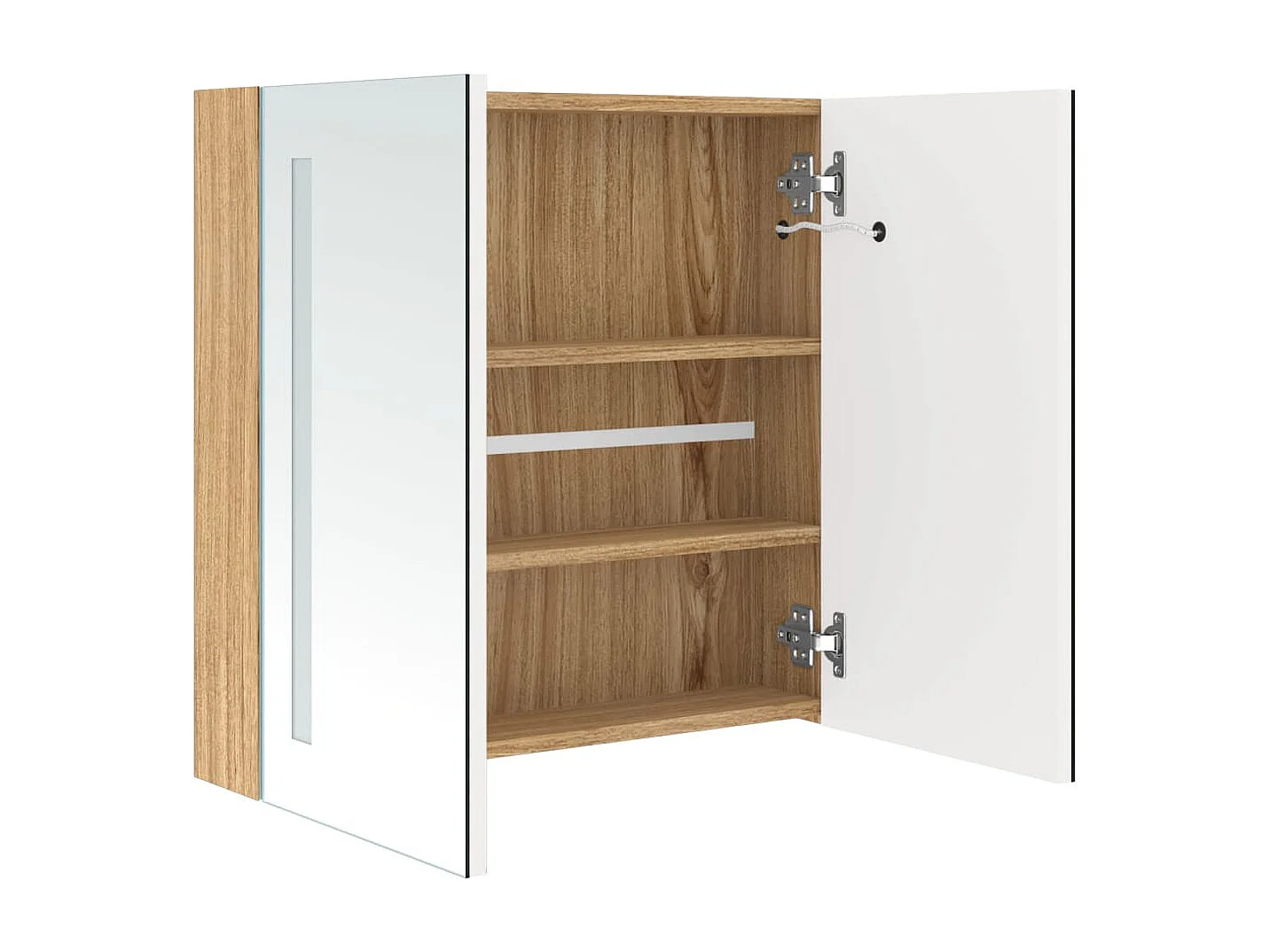 Witte en eiken LED spiegel badkamerkast 62x14x60cm