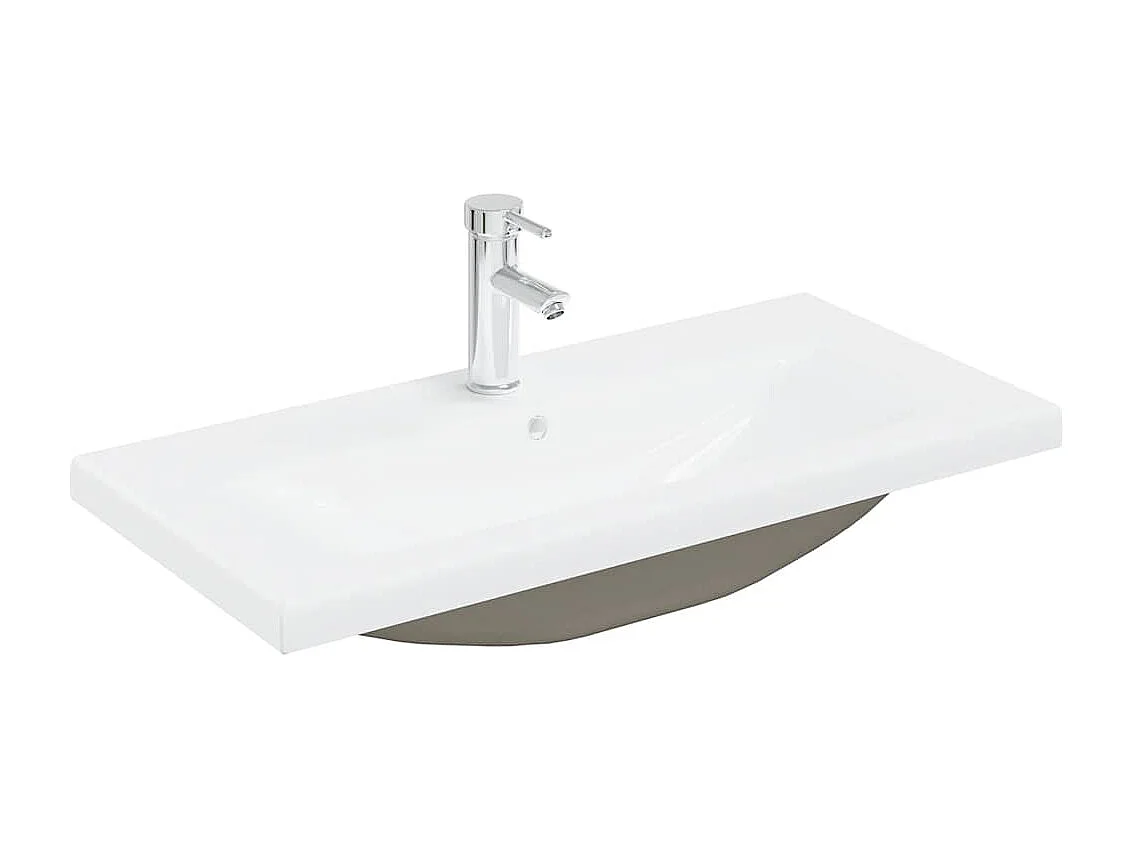 Mueble lavabo con lavabo integrado y grifería madera antigua