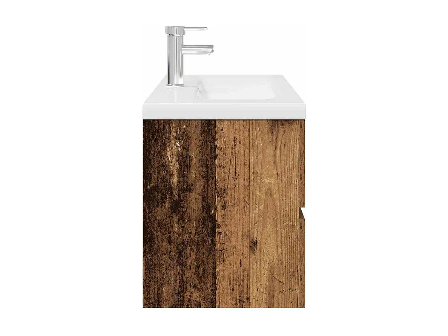 Mueble lavabo con lavabo integrado y grifería madera antigua