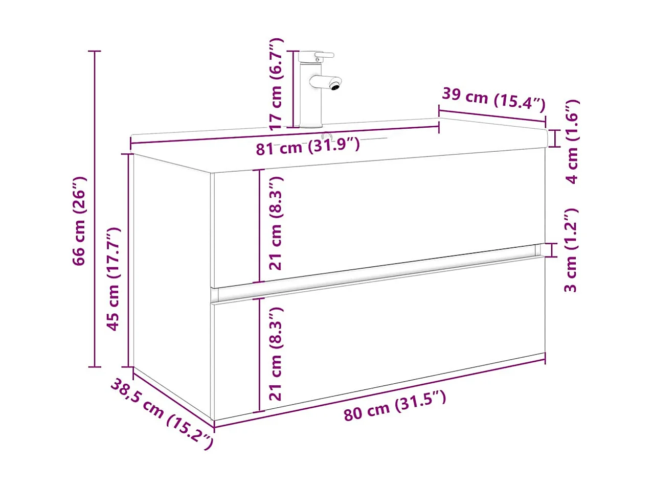 Mueble lavabo con lavabo integrado y grifería madera antigua