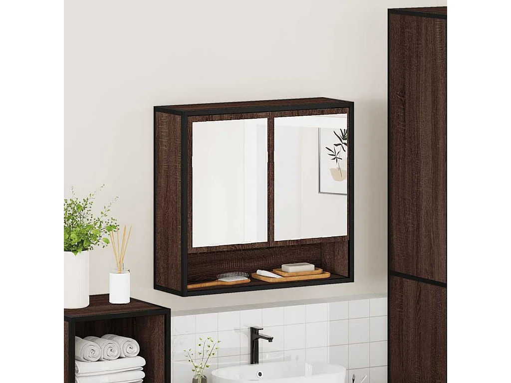 Armoire à miroir de salle de bain chêne marron bois ingénierie