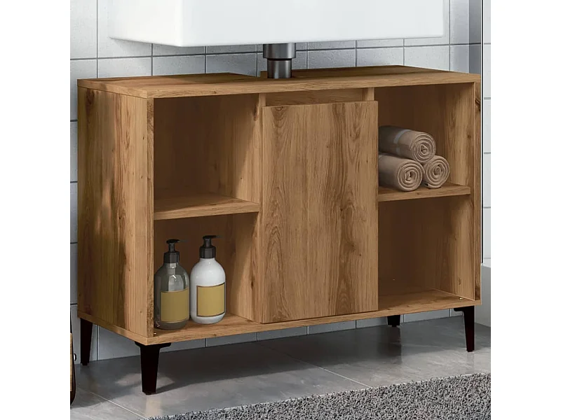 Armoire d'évier chêne artisanal 80x33x60 cm bois d'ingénierie