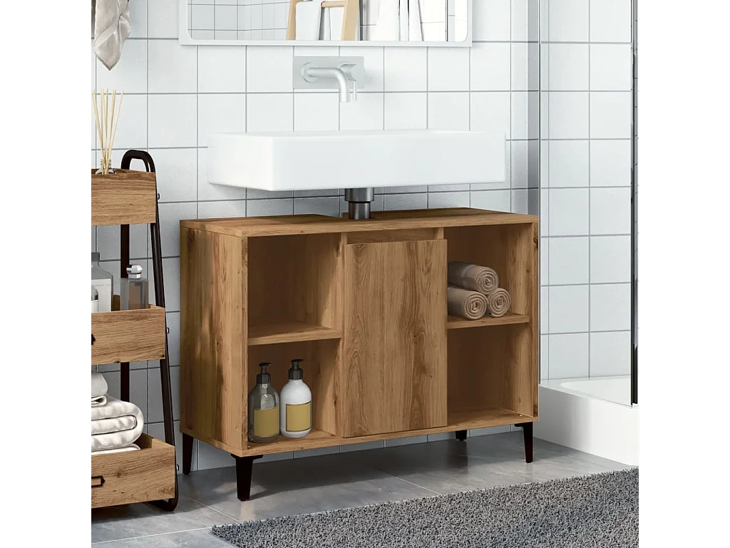 Mobile lavabo rovere artigianale 80x33x60 cm legno ingegnerizzato