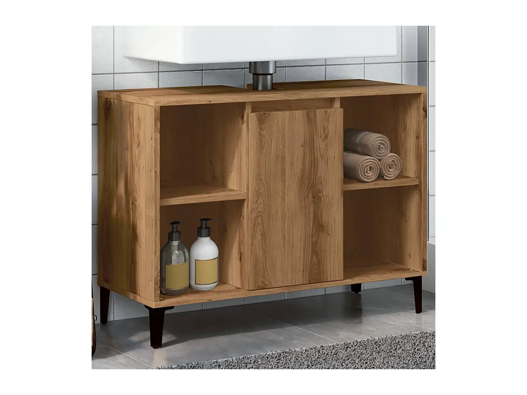 Armoire d'évier chêne artisanal 80x33x60 cm bois d'ingénierie