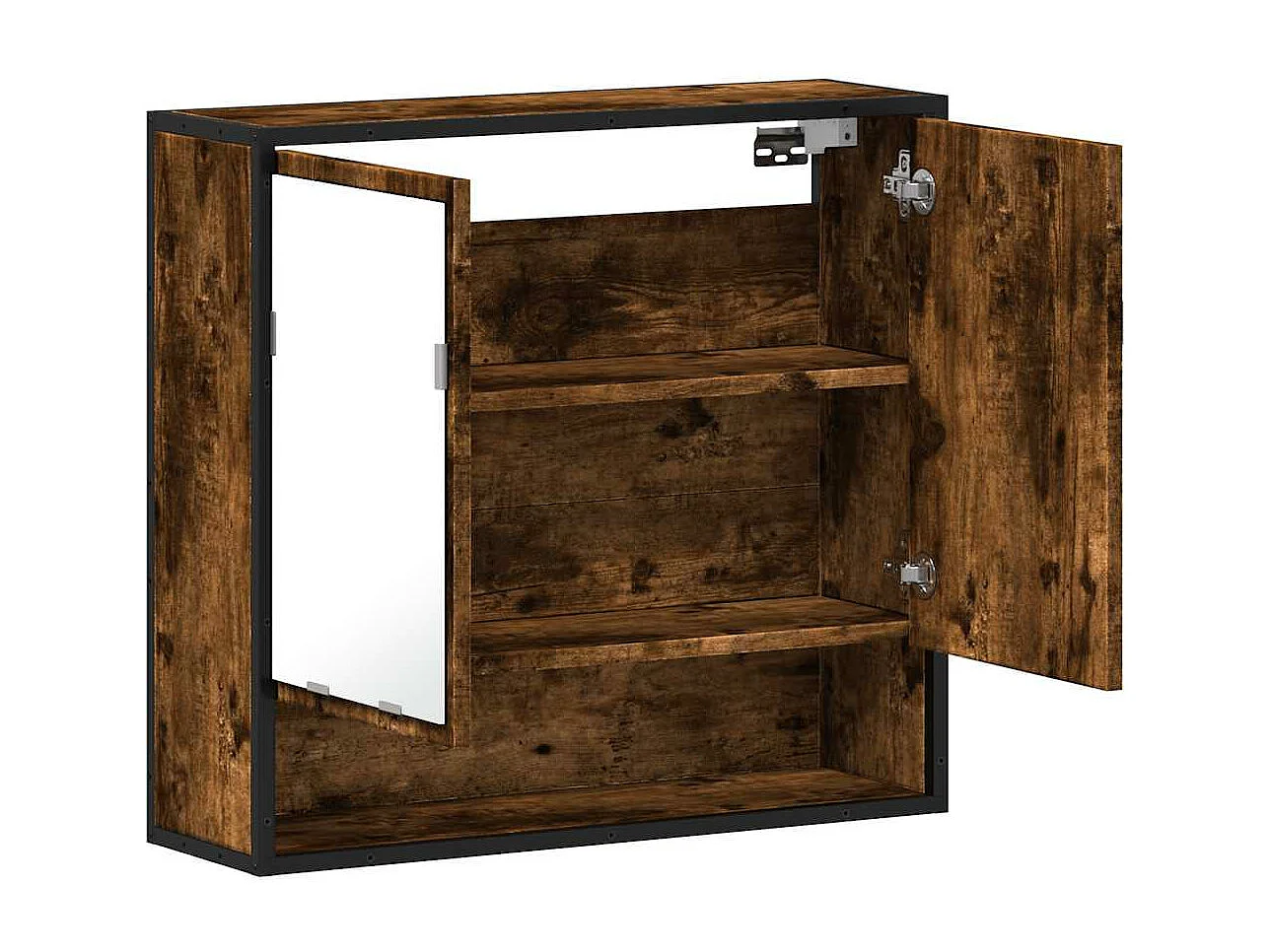 Mobiletto per il bagno con specchio in legno ingegnerizzato rovere affumicato