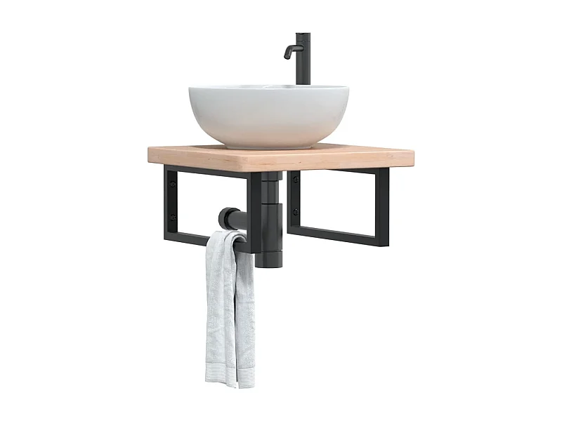 mensola per lavabo a parete in acciaio e legno massello di rovere