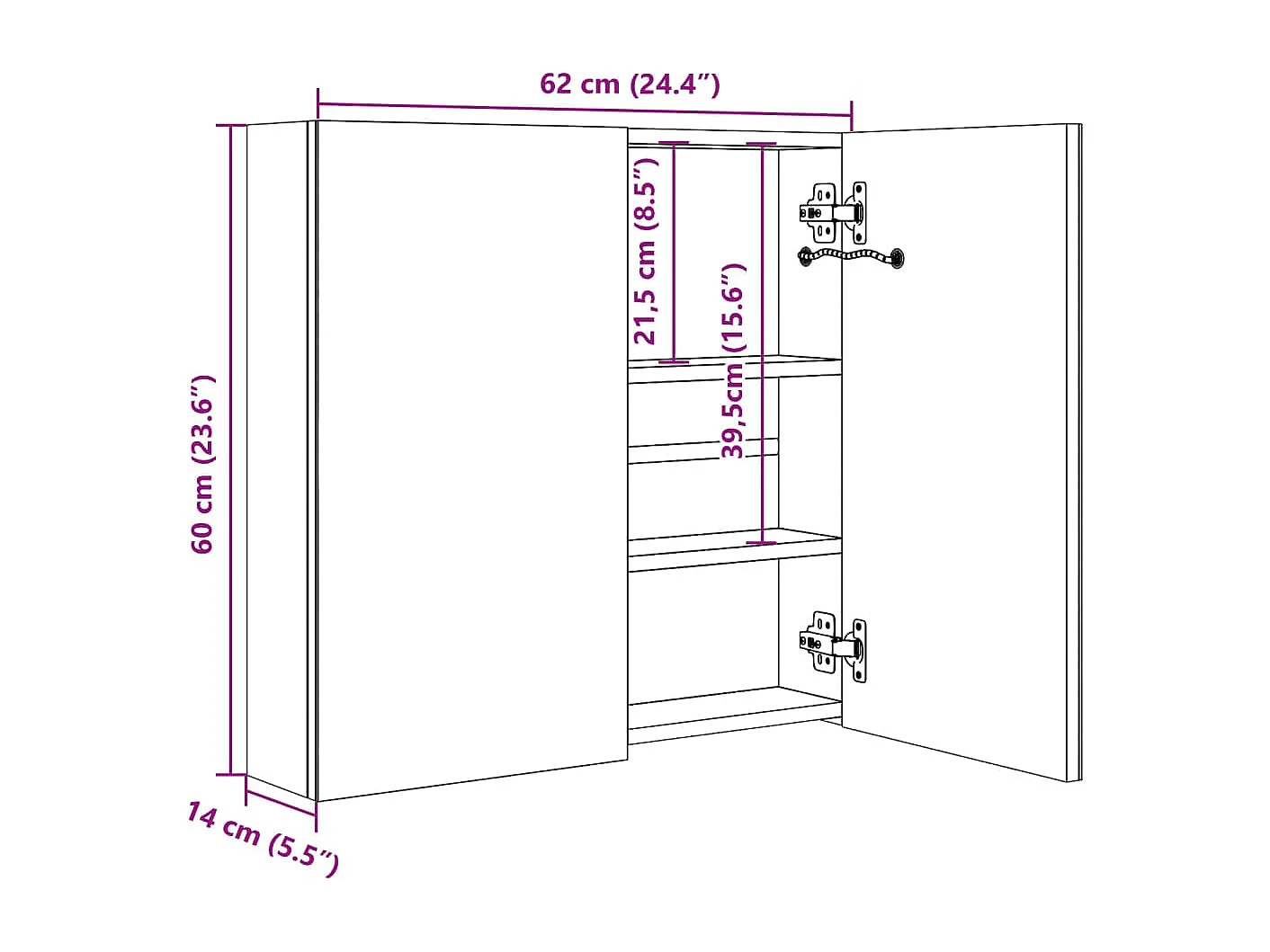 Armoire de salle de bain à miroir LED Blanc brillant 62x14x60cm