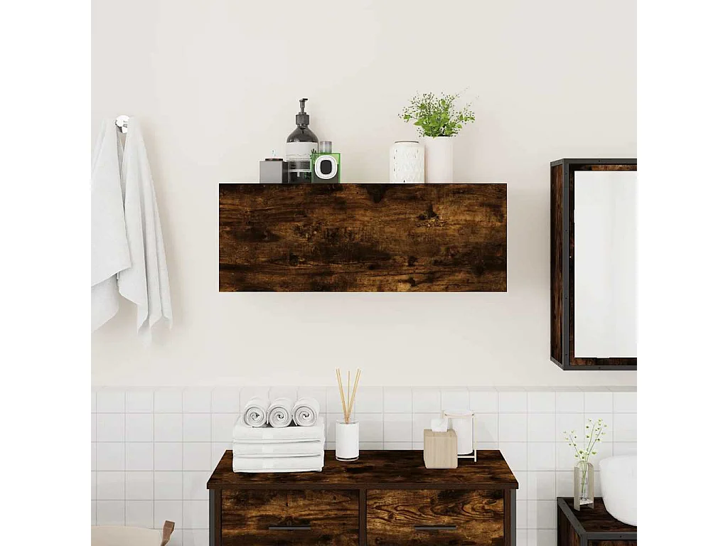 Badezimmer-Hängeschrank aus geräucherter Eiche 80x25x30 cm Holzwerkstoff