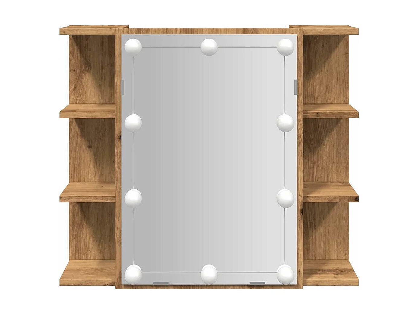 Mobiletto a specchio con LED in rovere artigianale 70x16,5x60 cm