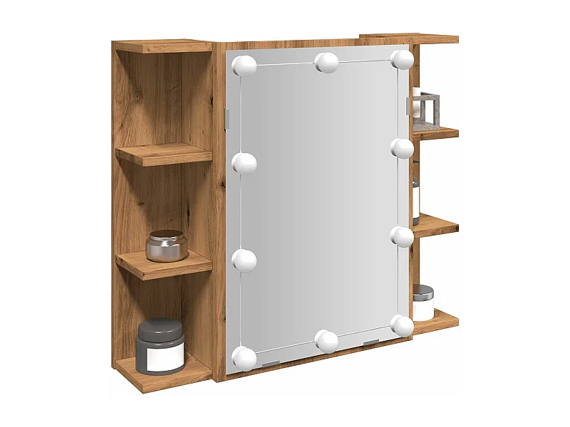 Mobiletto a specchio con LED in rovere artigianale 70x16,5x60 cm