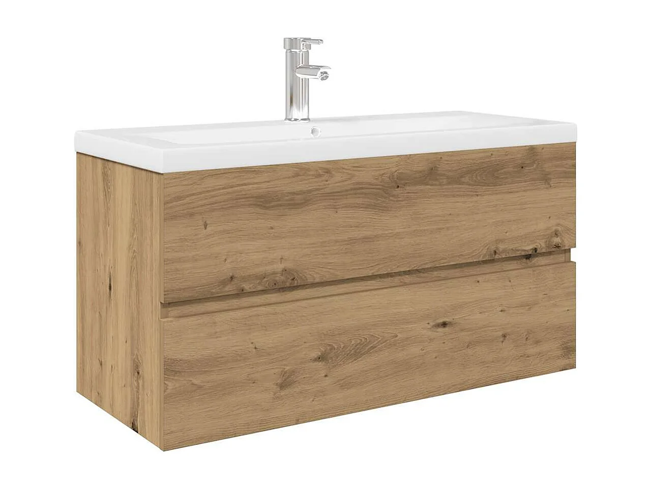 Mueble lavabo con lavabo integrado y grifería, roble trabajado a mano