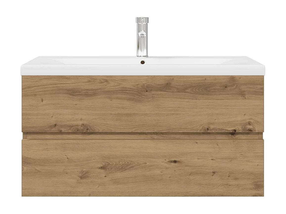 Mueble lavabo con lavabo integrado y grifería, roble trabajado a mano