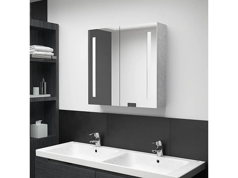 Mobiletto da bagno con specchio LED grigio cemento 62x14x60 cm