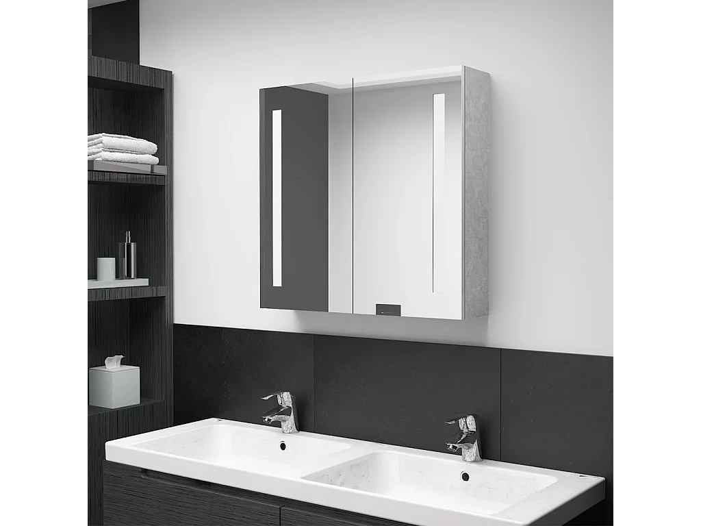 Armoire de salle de bain à miroir LED Gris béton 62x14x60 cm