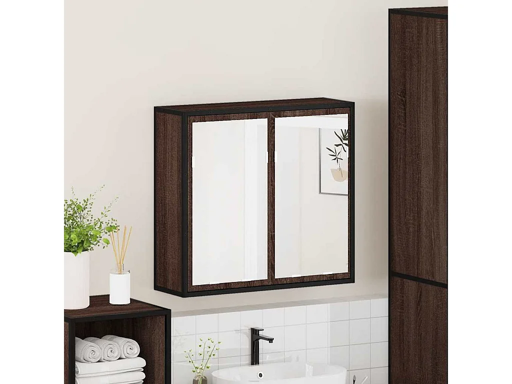Armoire à miroir de salle de bain chêne marron bois ingénierie