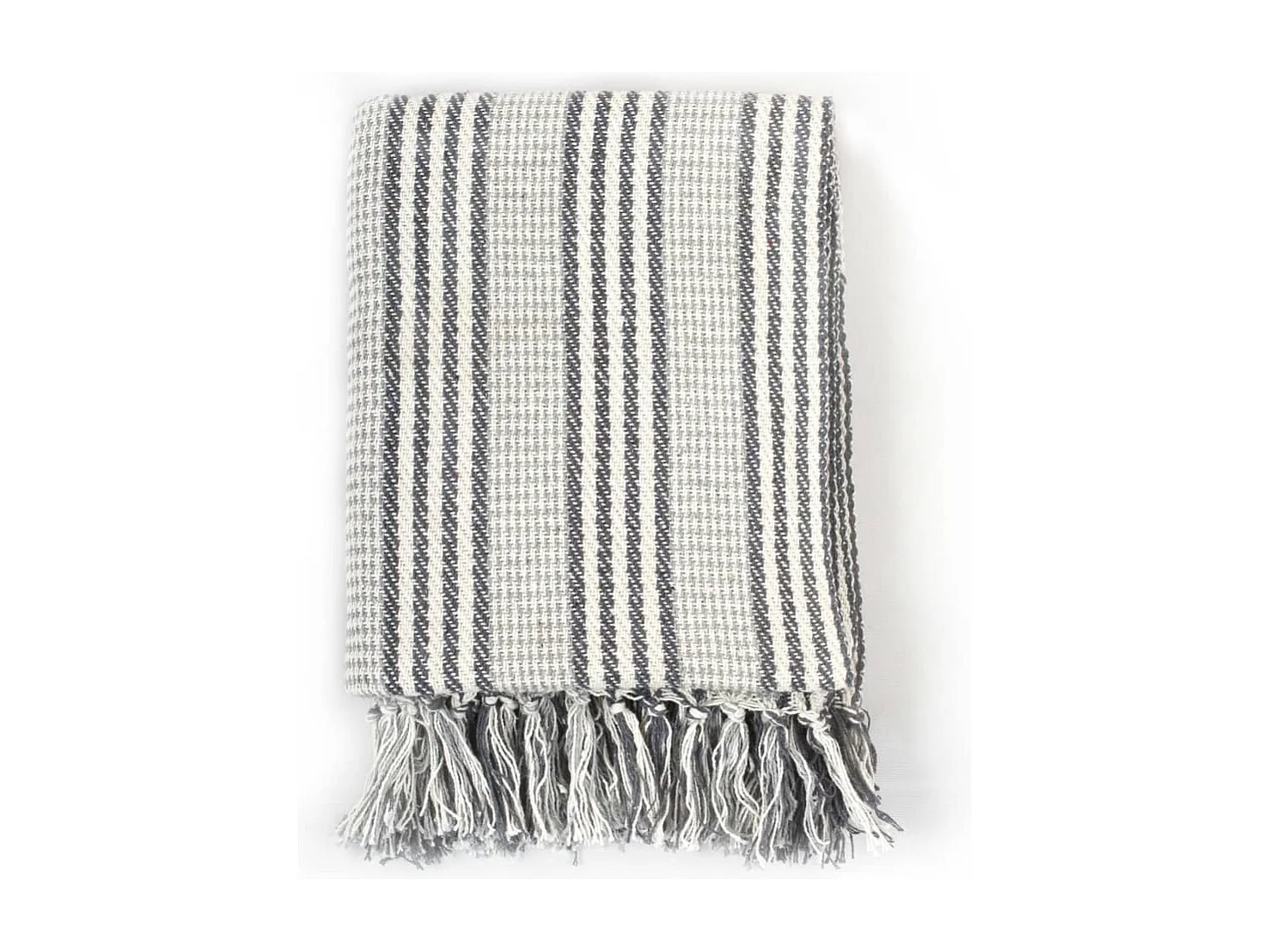 Coperta in cotone a righe 125x150 cm Grigio e Bianco