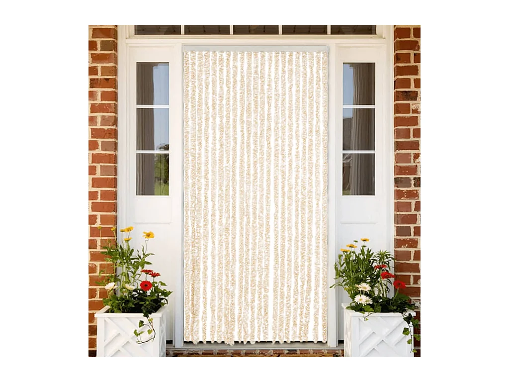 Rideau anti-mouches beige et blanc 90x220 cm chenille