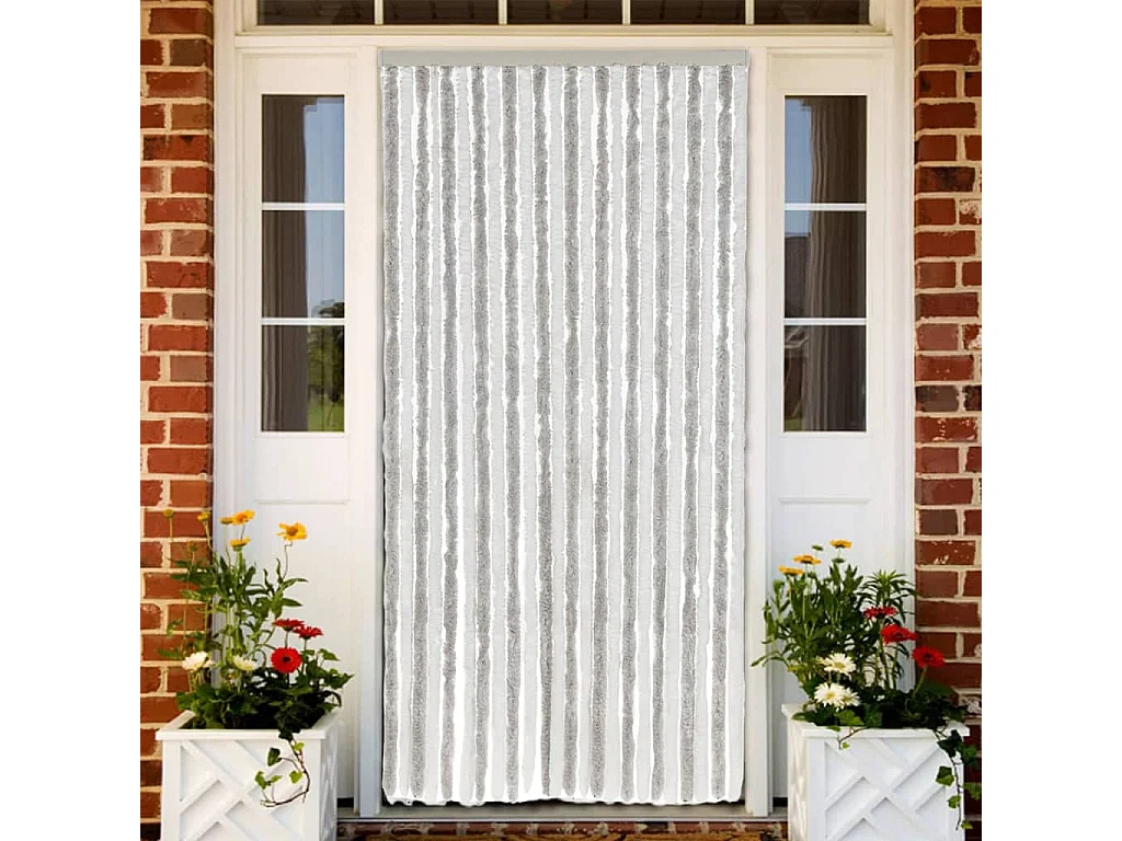 Cortina mosquitera gris claro y blanca 100x220 cm chenilla