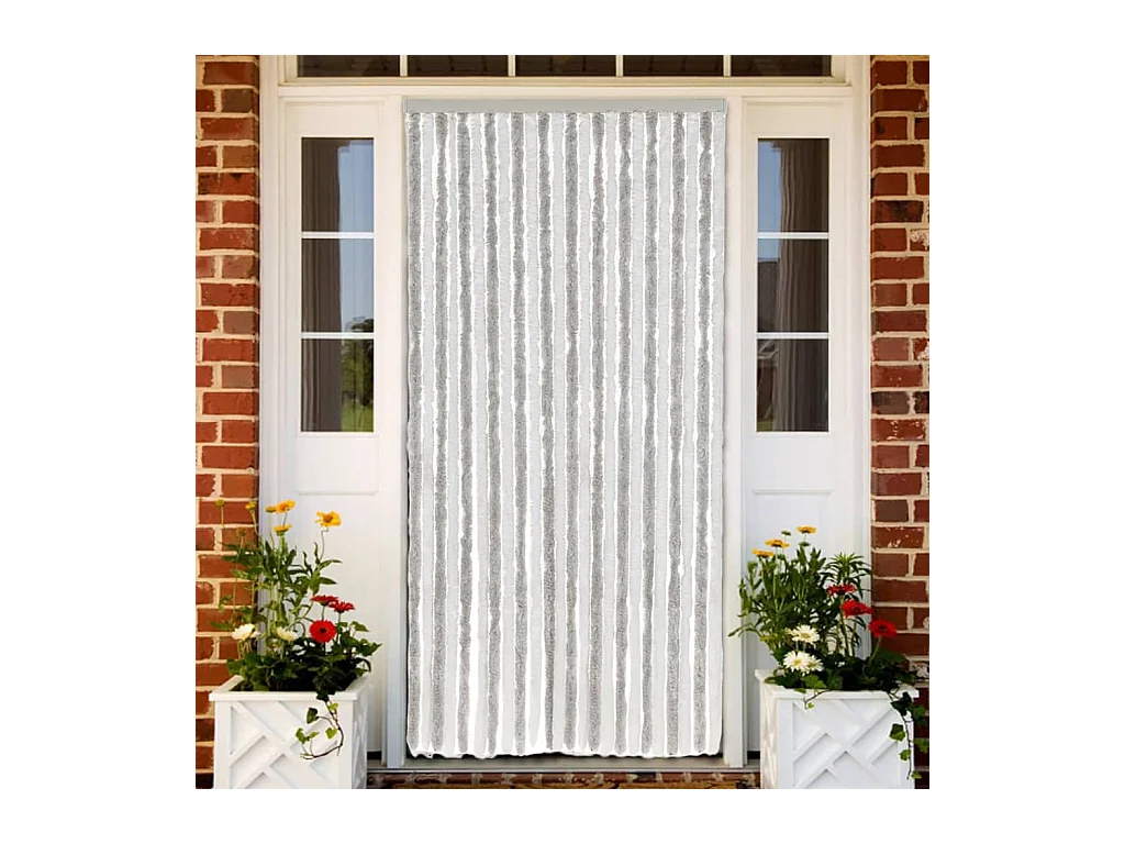 Rideau anti-mouches gris clair et blanc 100x220 cm chenille