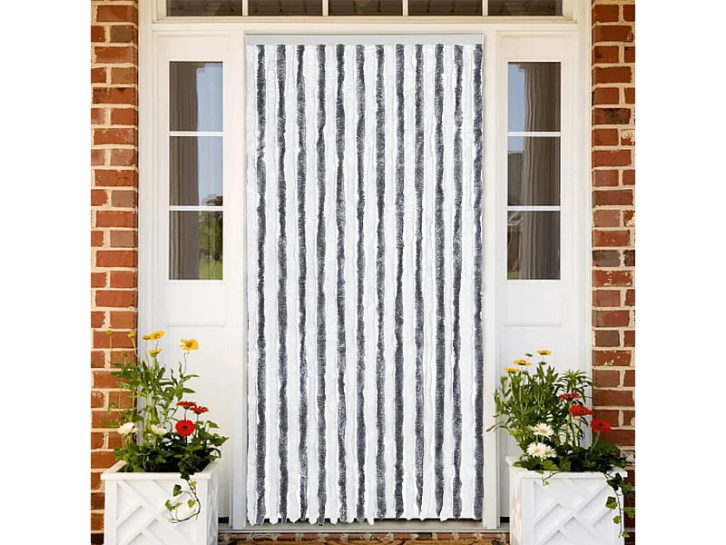 Rideau anti-mouches gris et blanc 100x230 cm chenille
