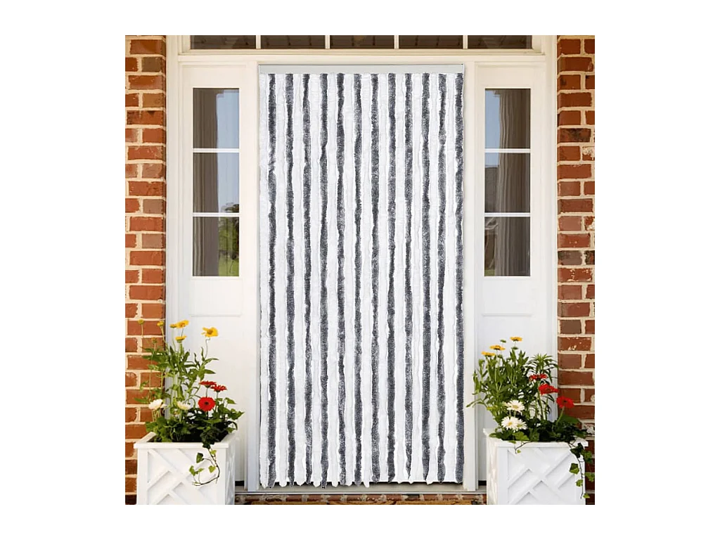 Rideau anti-mouches gris et blanc 100x230 cm chenille
