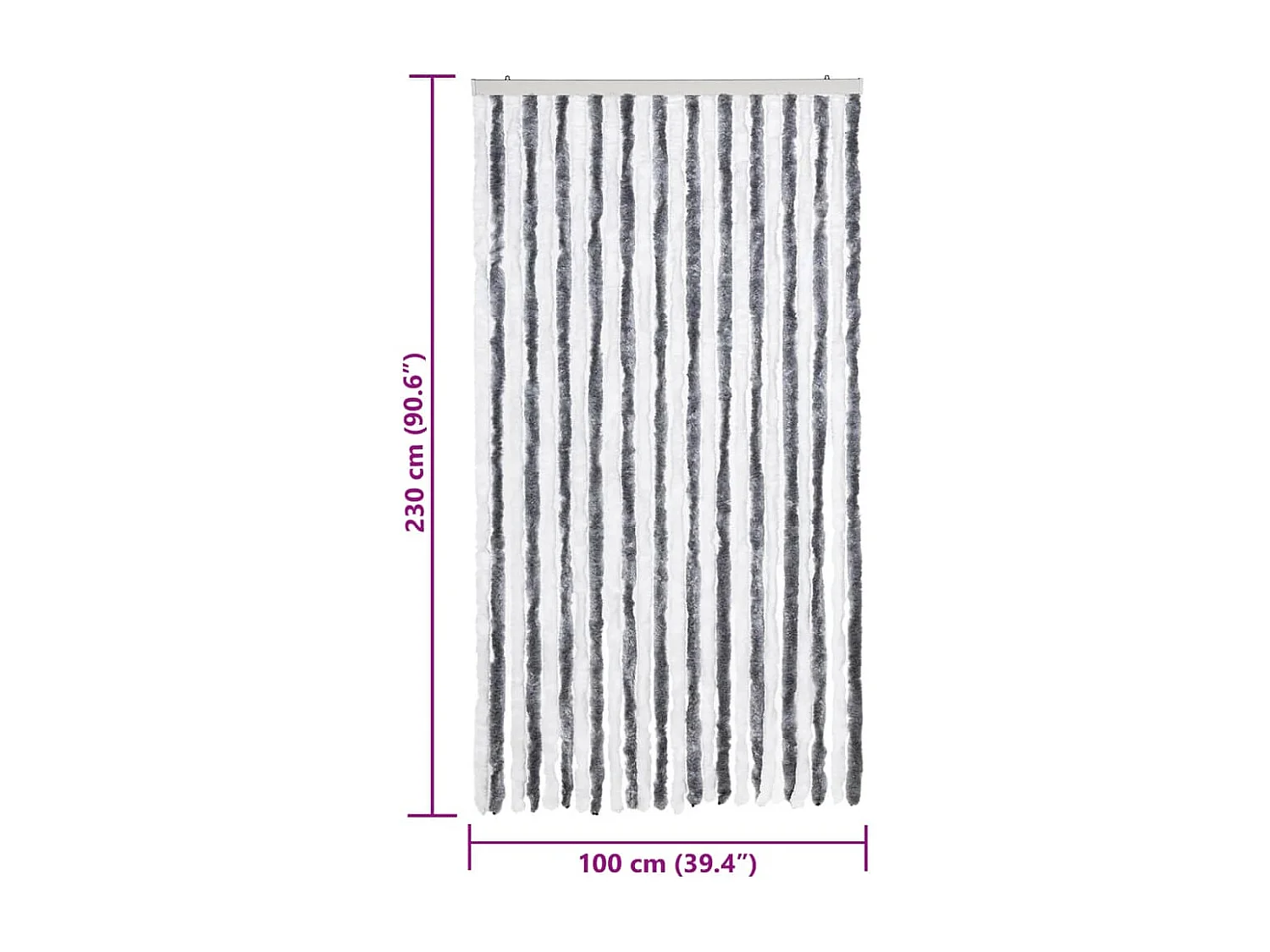 Rideau anti-mouches gris et blanc 100x230 cm chenille