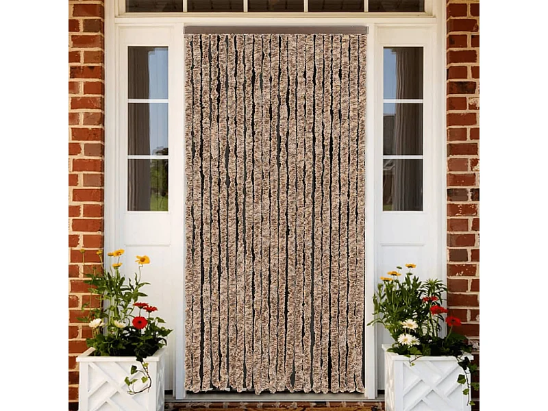 Rideau anti-mouches beige et marron foncé 90x220 cm chenille