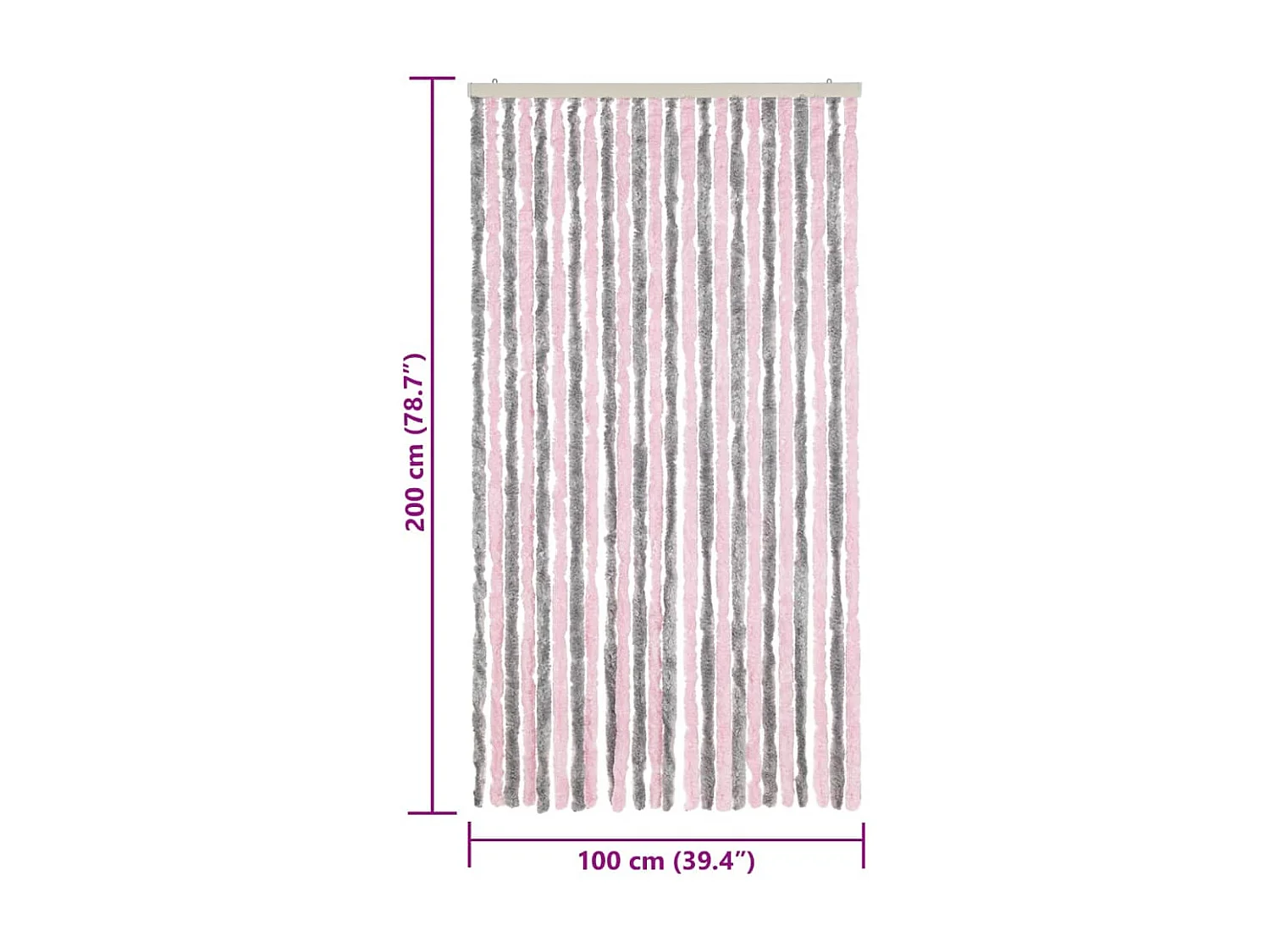 Cortina mosquiteira cinza prata e rosa 100x200 cm chenille